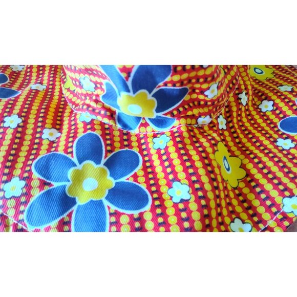 1970's Retro Groovy Orange Flower Cotton Hong Kong One Size Fits All Sun Hat EUC - Picture 7 of 9